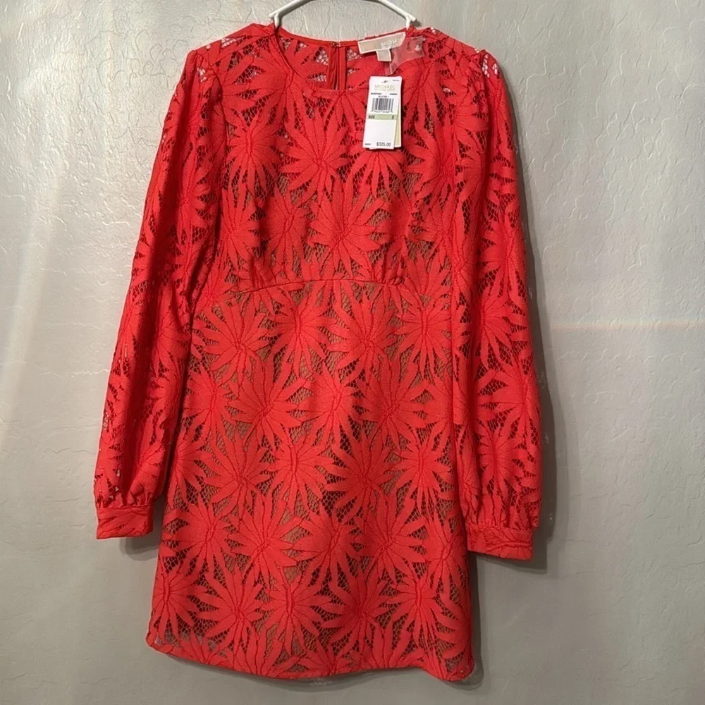 Michael Kors NWT Palm Lace Mini Dress Sangria